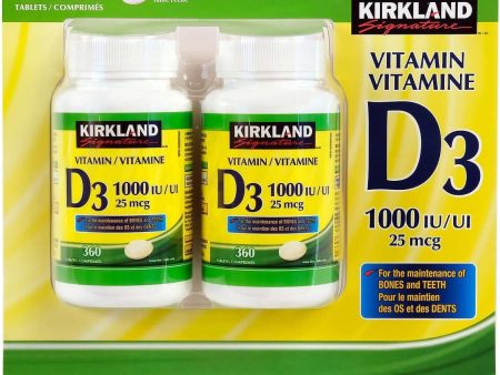 (Twin Pack) 2 x Kirkland Signature Vitamin D3 1000IU 25mcg, 360 tablets Fashion