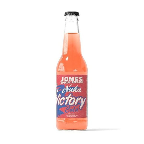 Jones Soda Co. Special Release Nuka Cola Victory | Fallout Merchandise | Cane Sugar Soda | Craft Soda Pop | Soda Soft Drinks | Glass Bottle Soda | Peach & Mango Flavor | (4 Bottles) Cheap