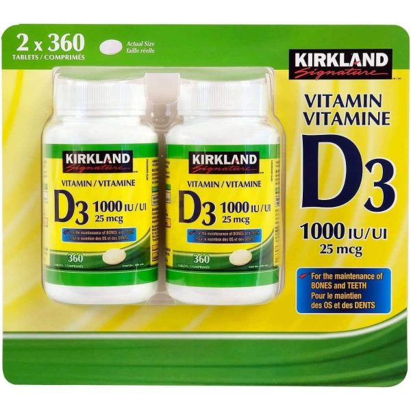 (Twin Pack) 2 x Kirkland Signature Vitamin D3 1000IU 25mcg, 360 tablets Fashion