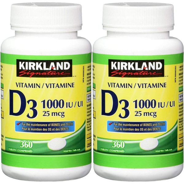 (Twin Pack) 2 x Kirkland Signature Vitamin D3 1000IU 25mcg, 360 tablets Fashion