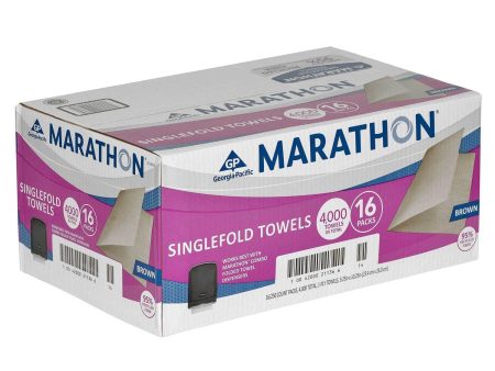 Marathon Singlefold Paper Towels, 1-Ply, 9 1 4  x 10 1 4 , Brown 250 towels pk., 16 pks. Online Sale