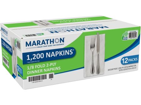 Marathon 1 8 Fold 2-Ply White Dinner Napkin, 100 napkins pk, 12 pk. For Sale