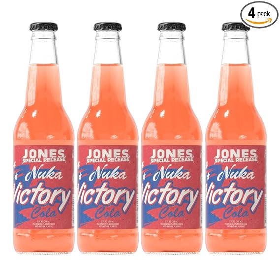 Jones Soda Co. Special Release Nuka Cola Victory | Fallout Merchandise | Cane Sugar Soda | Craft Soda Pop | Soda Soft Drinks | Glass Bottle Soda | Peach & Mango Flavor | (4 Bottles) Cheap